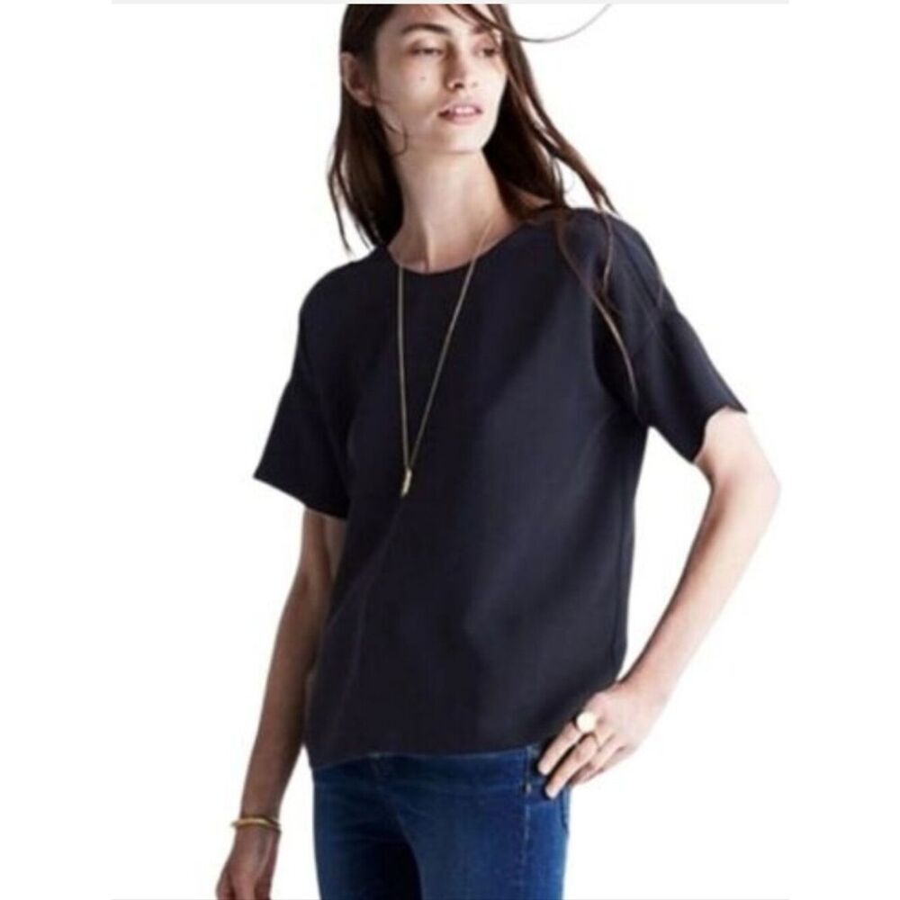Madewell Black Crepe Premier Bow Back Blouse Size XS
